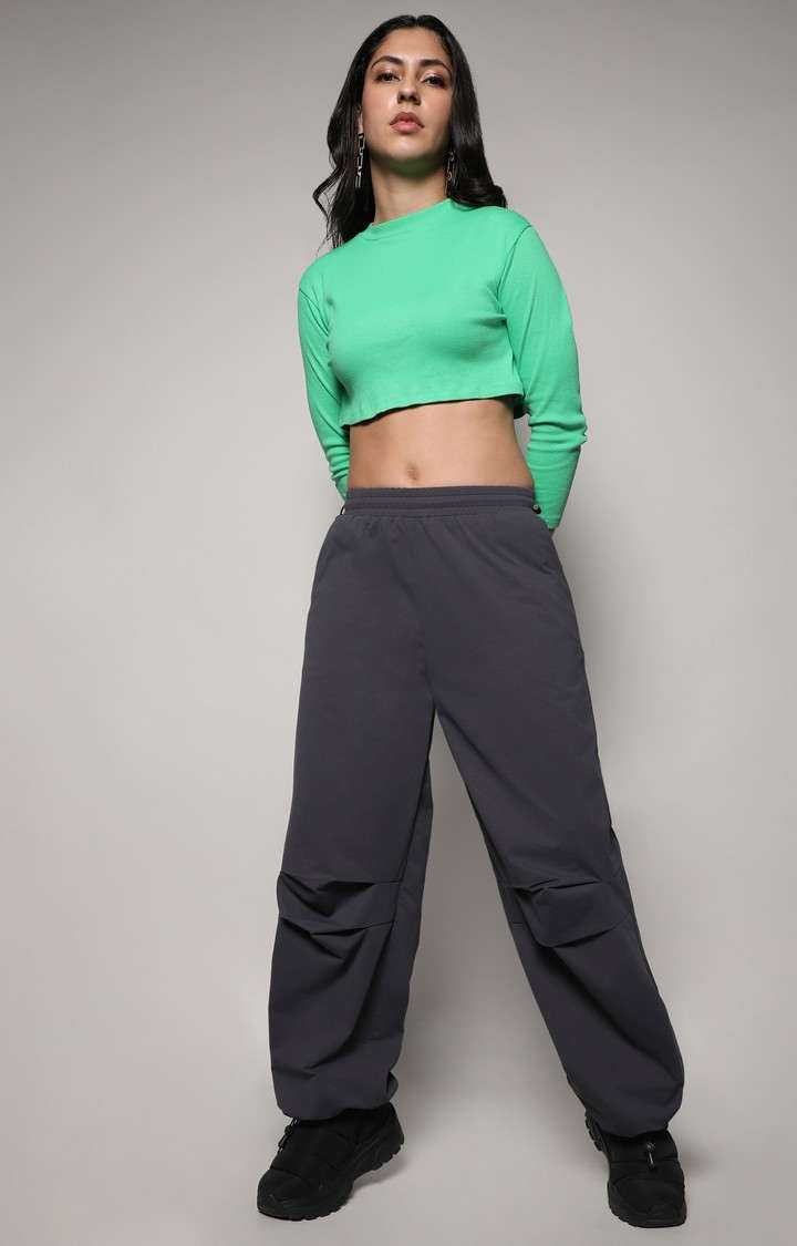 Women's Charcoal Grey Solid Parachute Pants