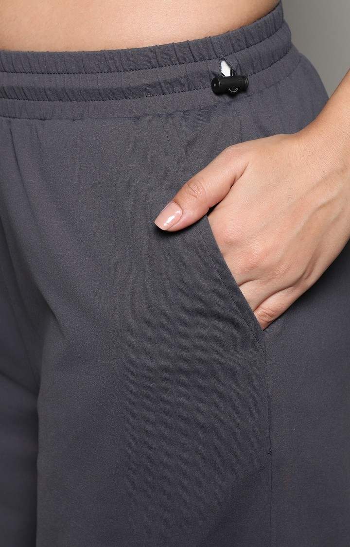 Women's Charcoal Grey Solid Polyester Parachute Pants