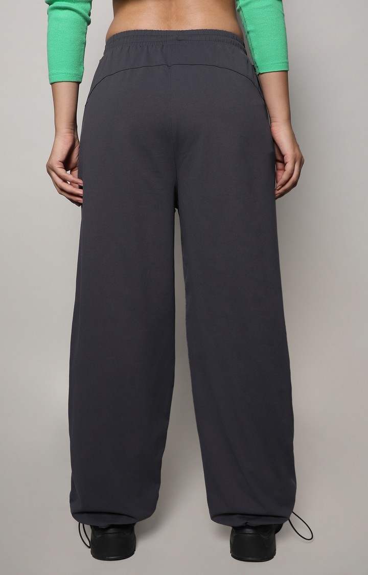Women's Charcoal Grey Solid Polyester Parachute Pants