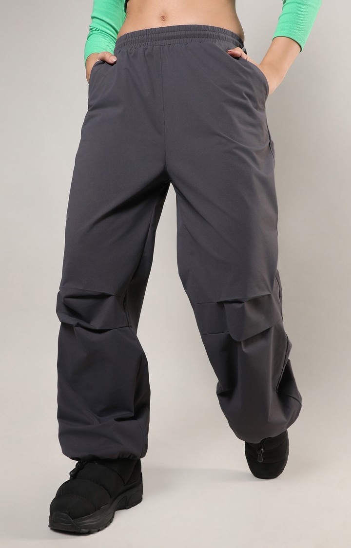 Women's Charcoal Grey Solid Parachute Pants