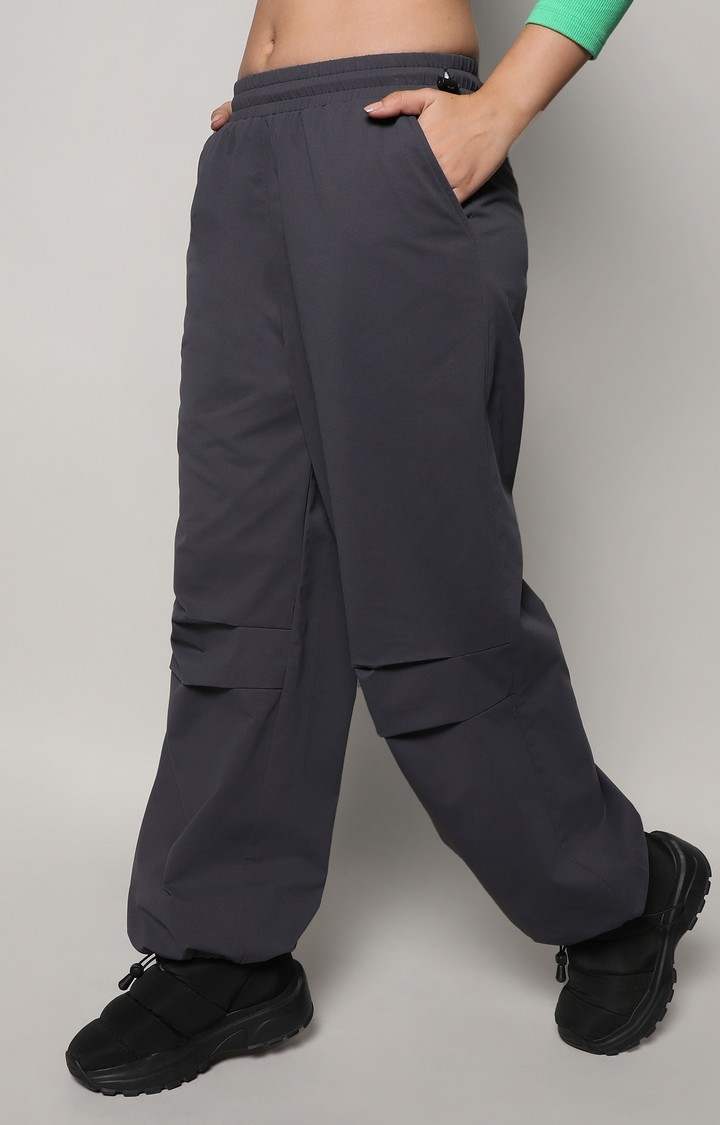 Women's Charcoal Grey Solid Parachute Pants