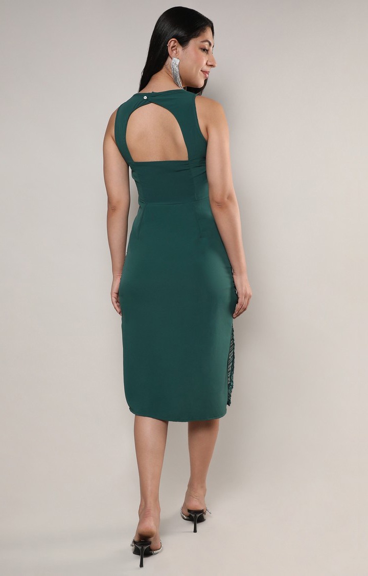 Women's Green Embellished A-line Dress