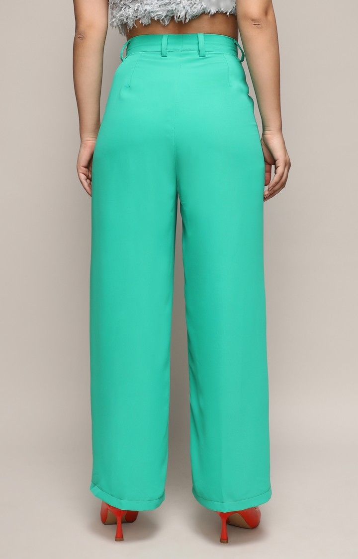 Women's Aqua Green Solid Trouser