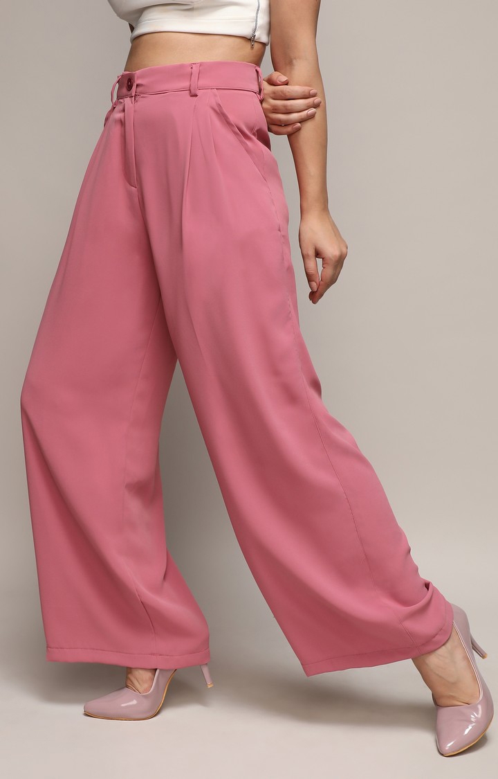 CAMPUS SUTRA | Women's Salmon Pink Solid Trouser