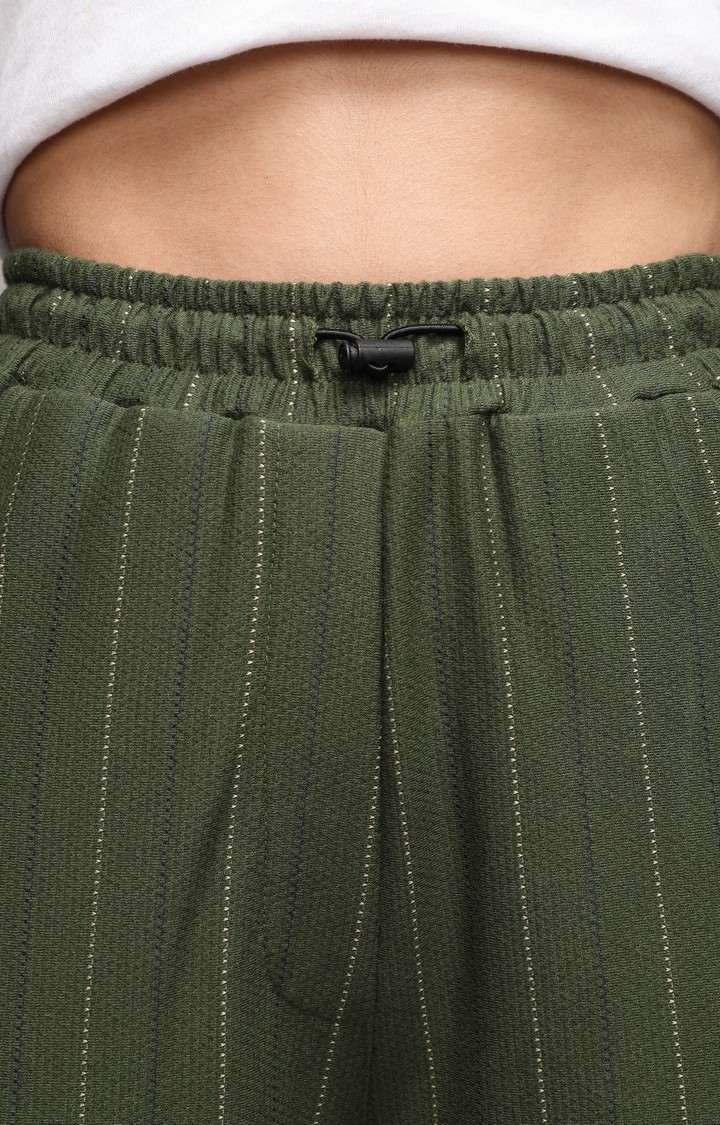 Women's Forest Green Striped Polycotton Cargos