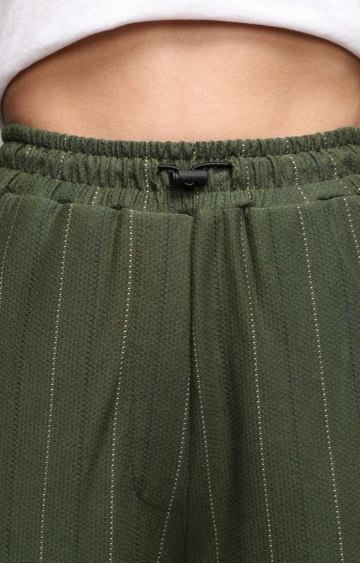 Women's Forest Green Striped Cargos