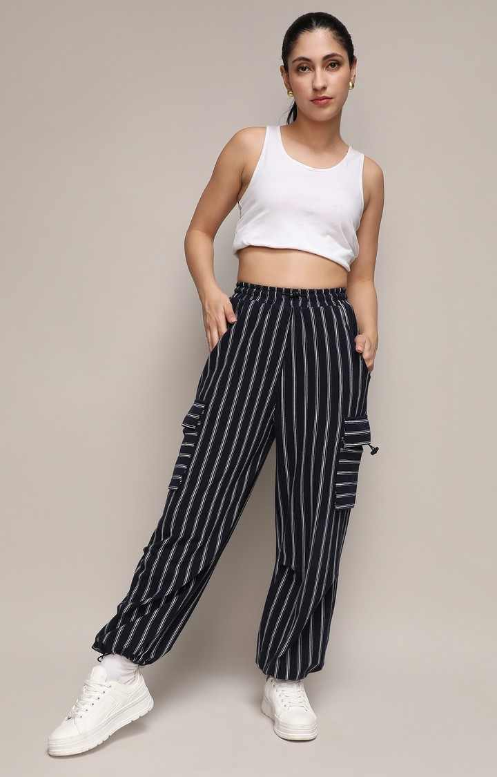 Women's Midnight Black Striped Cargos