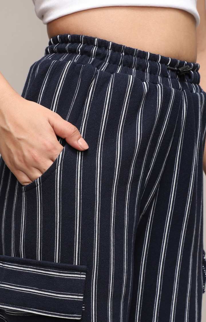 Women's Midnight Black Striped Polycotton Cargos