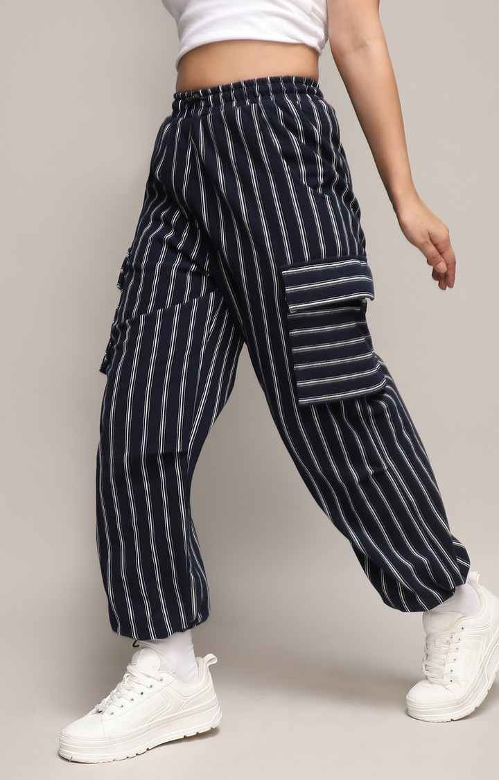 Women's Midnight Black Striped Cargos