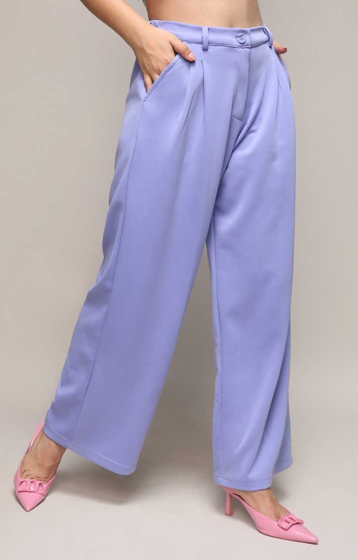 Women's Lilac Solid Trouser