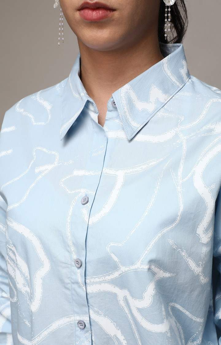 Women's Blue Printed Casual Shirts