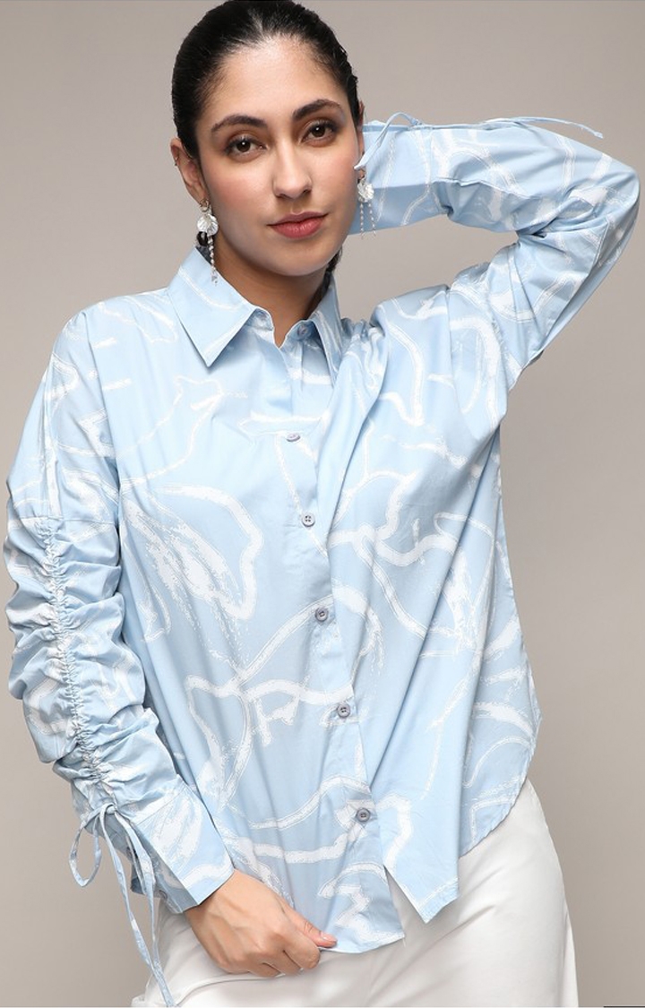 CAMPUS SUTRA | Women's Light Blue Printed Casual Shirt