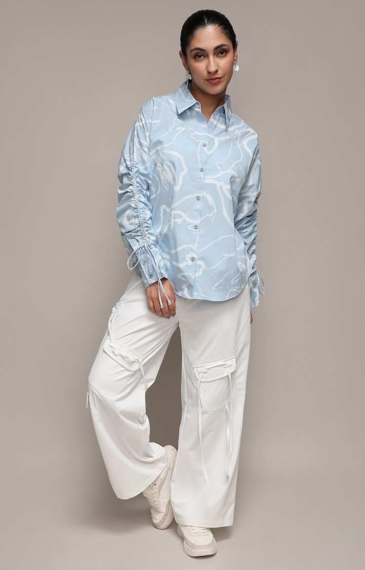 Women's Blue Printed Casual Shirts