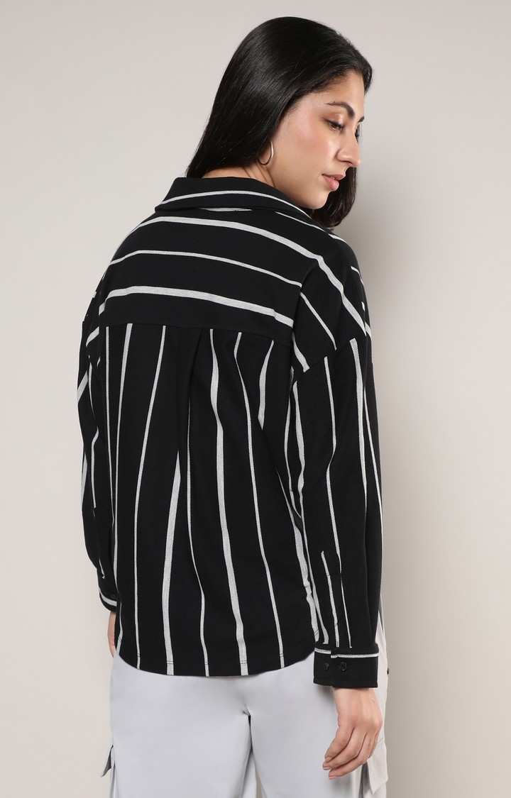 Women's Black Striped Casual Shirts