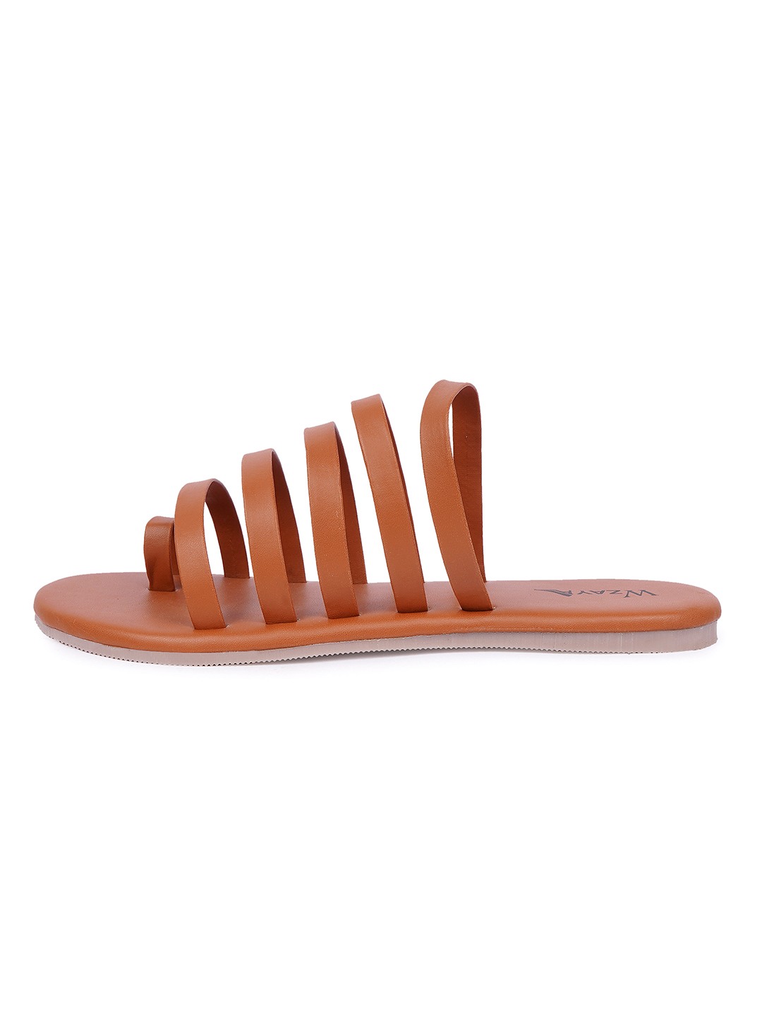 Tan Strappy Open Toe Flat Sandal