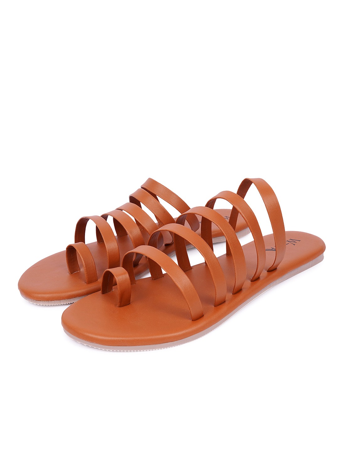 Tan Strappy Open Toe Flat Sandal