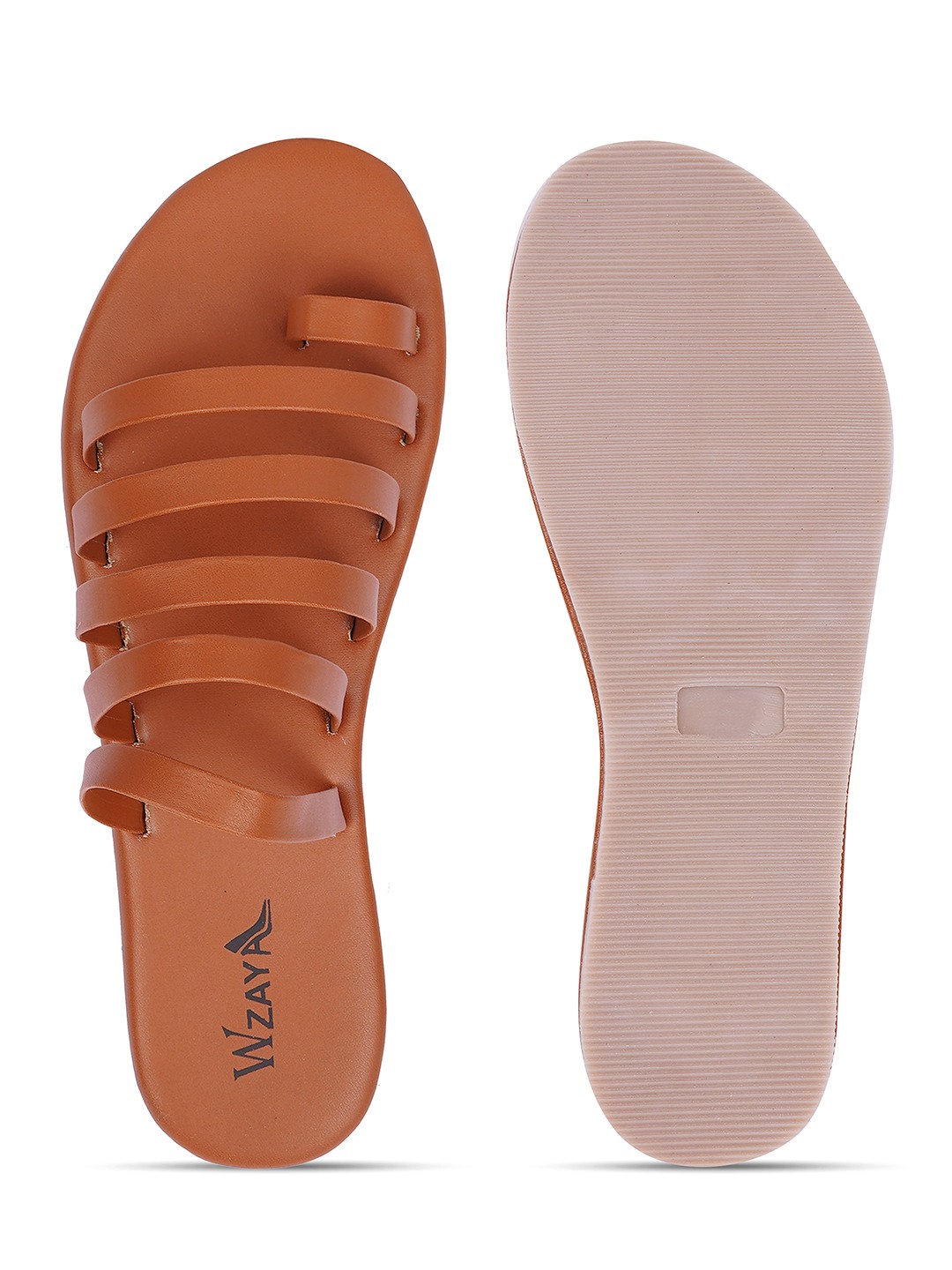 Tan Strappy Open Toe Flat Sandal