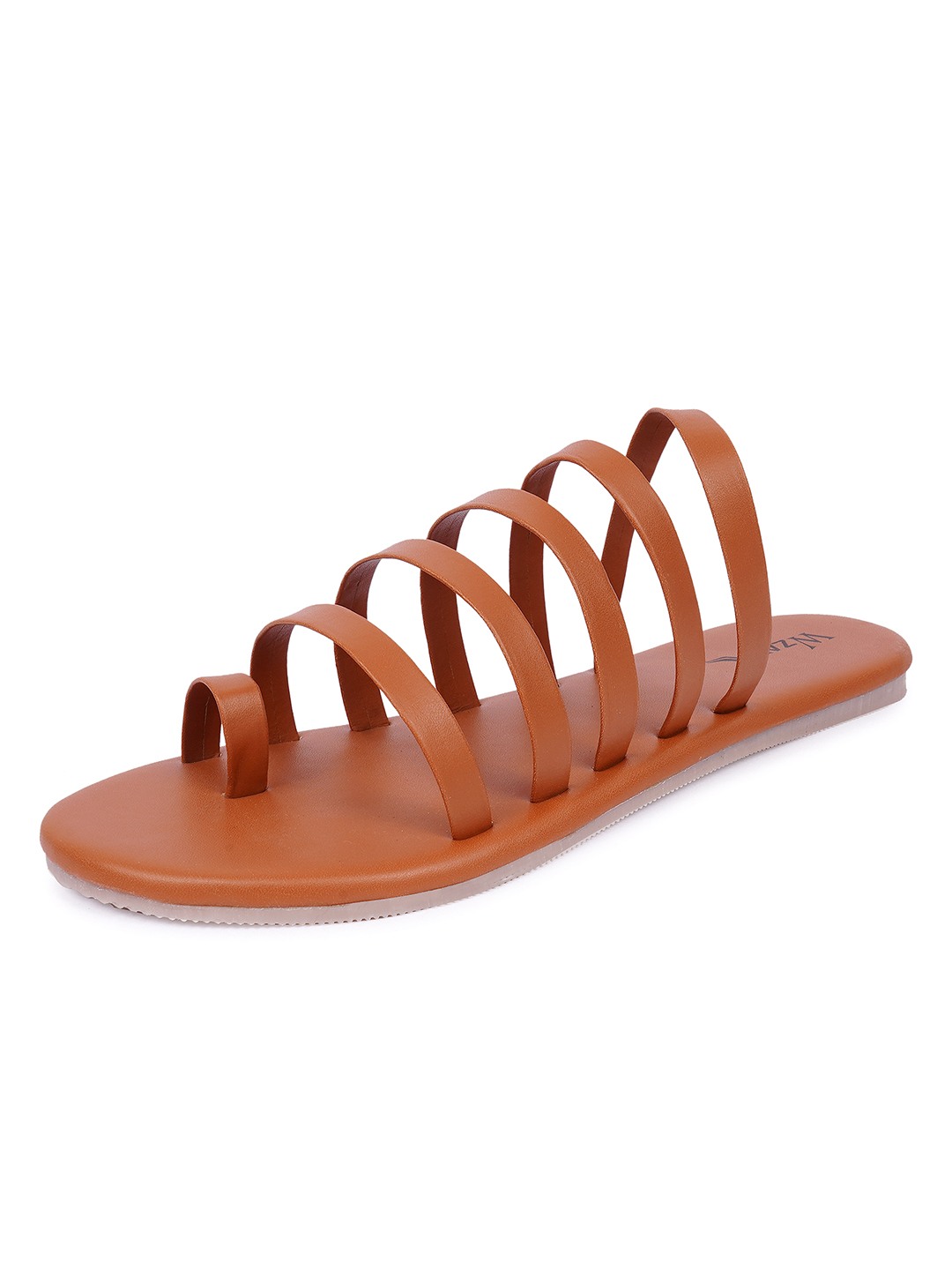 Tan Strappy Open Toe Flat Sandal