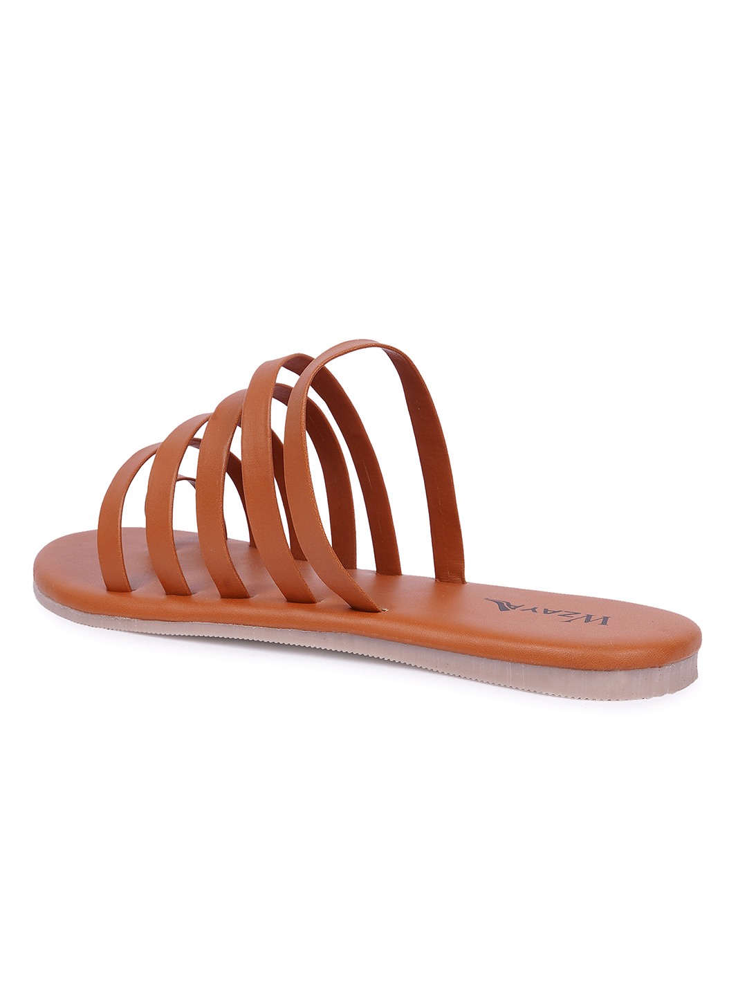 Tan Strappy Open Toe Flat Sandal