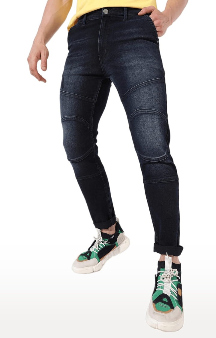 Men's Dark Blue Solid Denim Skinny Jeans