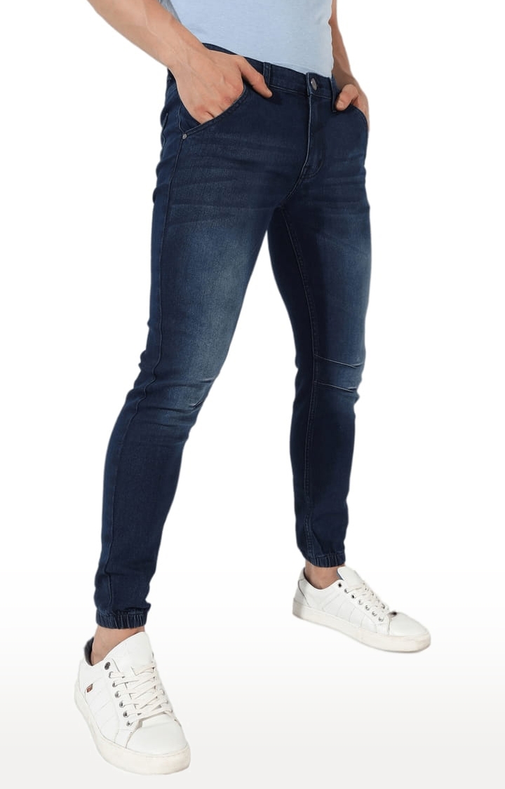 CAMPUS SUTRA | Men's Classic Blue Dark-Washed Regular Fit Joggers Jeans 2