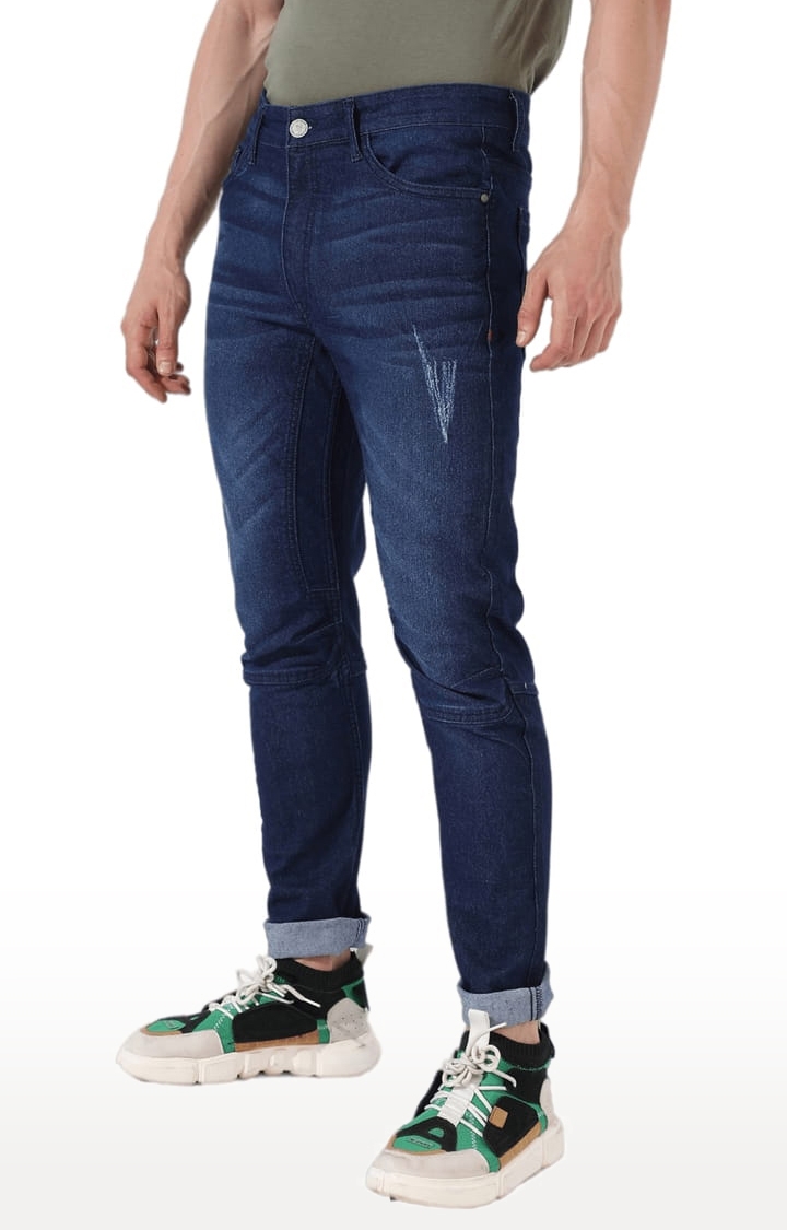 CAMPUS SUTRA | Men's Classic Blue Dark-Washed Slim Fit Denim Jeans 0