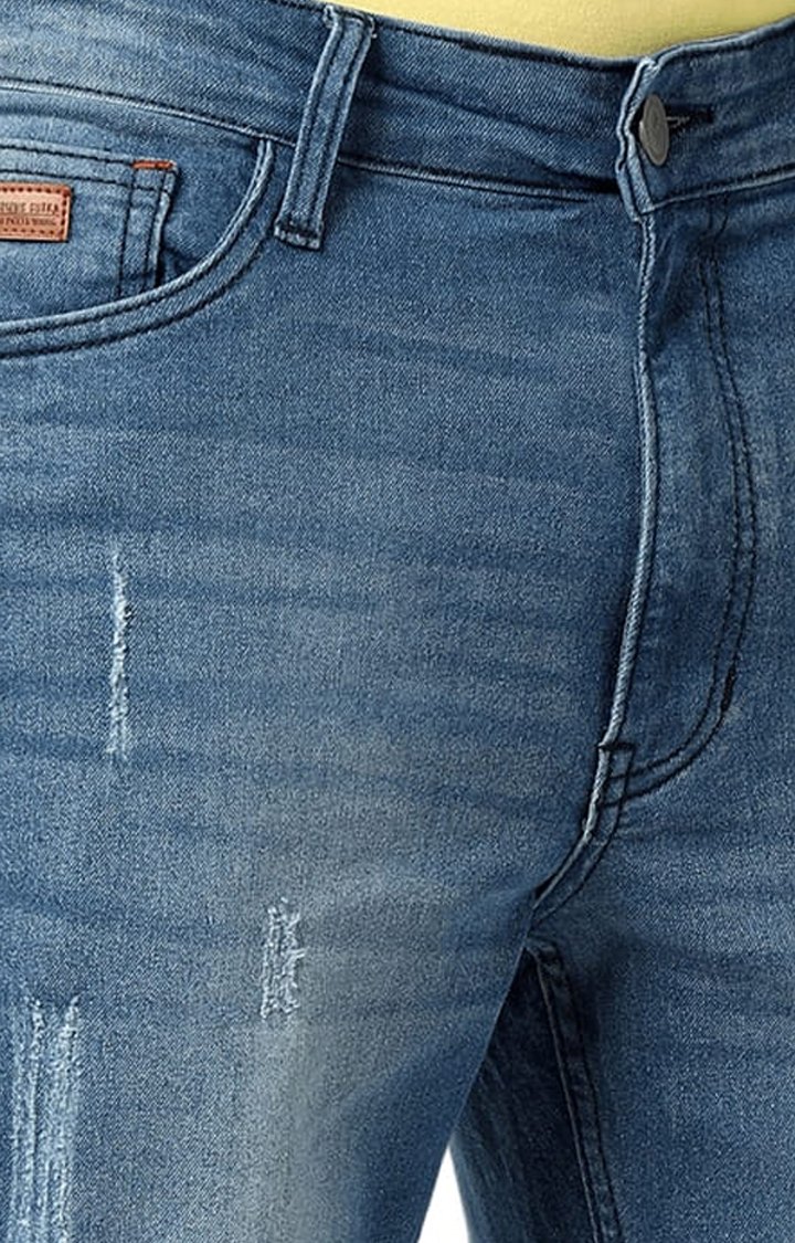 Men's Blue Solid Denim Slim Jeans