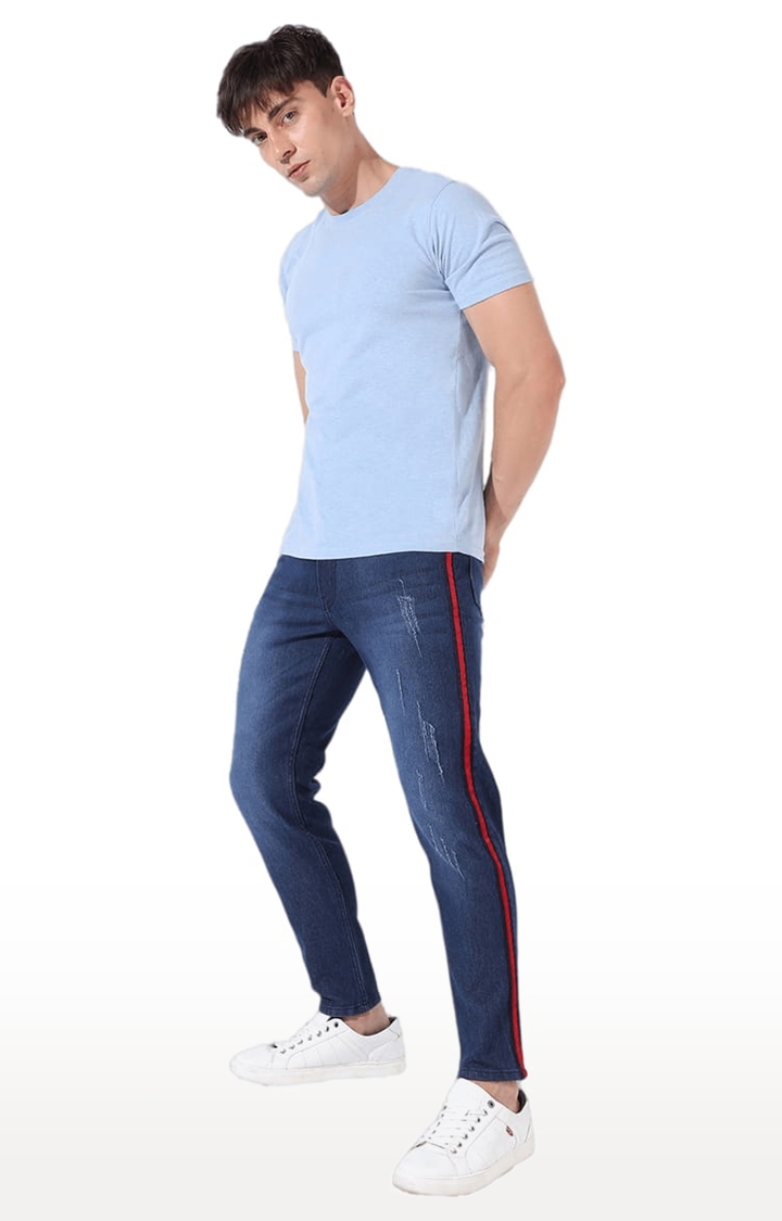 Men's Classic Blue Dark-Washed Slim Fit Denim Jeans