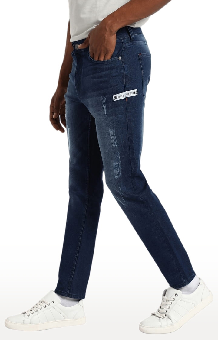 CAMPUS SUTRA | Men's Classic Blue Dark-Washed Slim Fit Denim Jeans 0