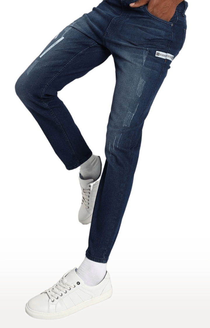 CAMPUS SUTRA | Men's Classic Blue Dark-Washed Slim Fit Denim Jeans 2