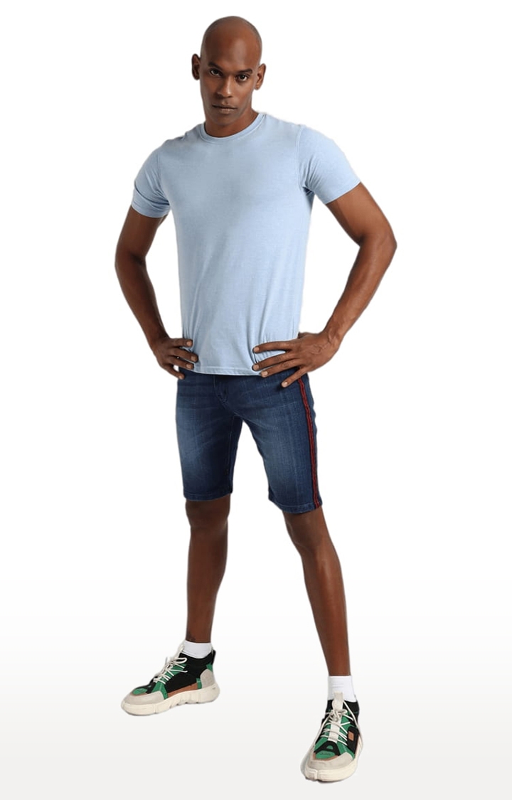 CAMPUS SUTRA | Men's Classic Blue Medium-Washed Regular Fit Denim Shorts 1