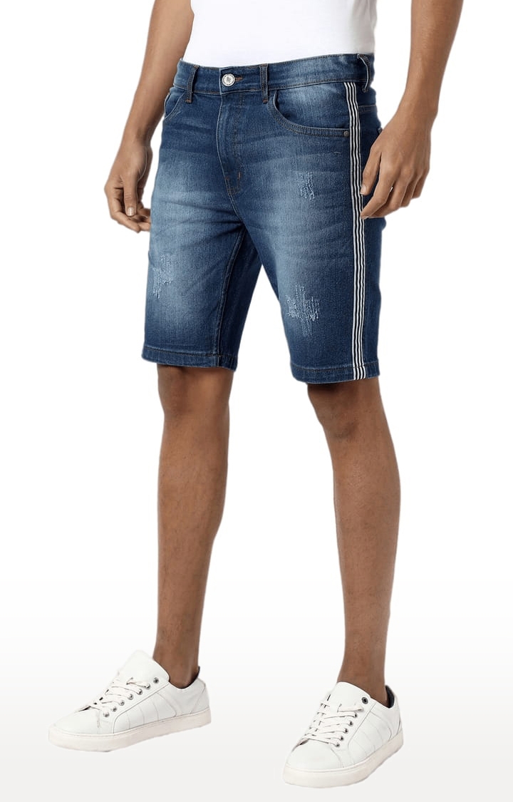 CAMPUS SUTRA | Men's Classic Blue Light-Washed Regular Fit Denim Shorts