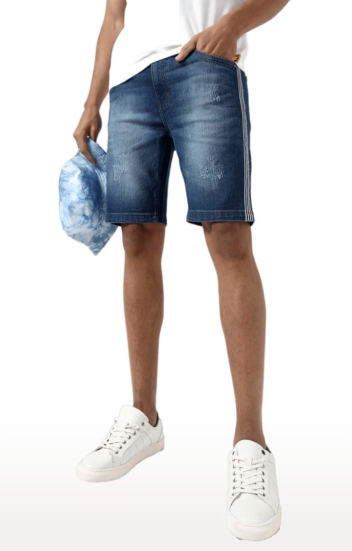 Men's Blue Ripped Denim Shorts