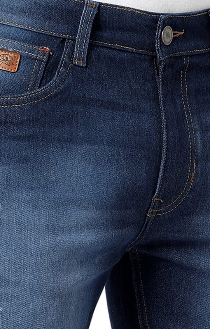 Men's Blue Solid Denim Shorts