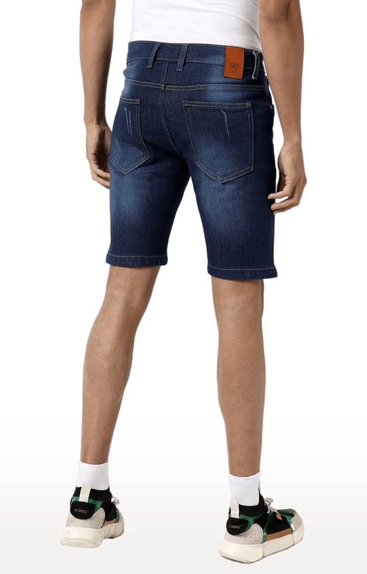 Men's Blue Solid Denim Shorts