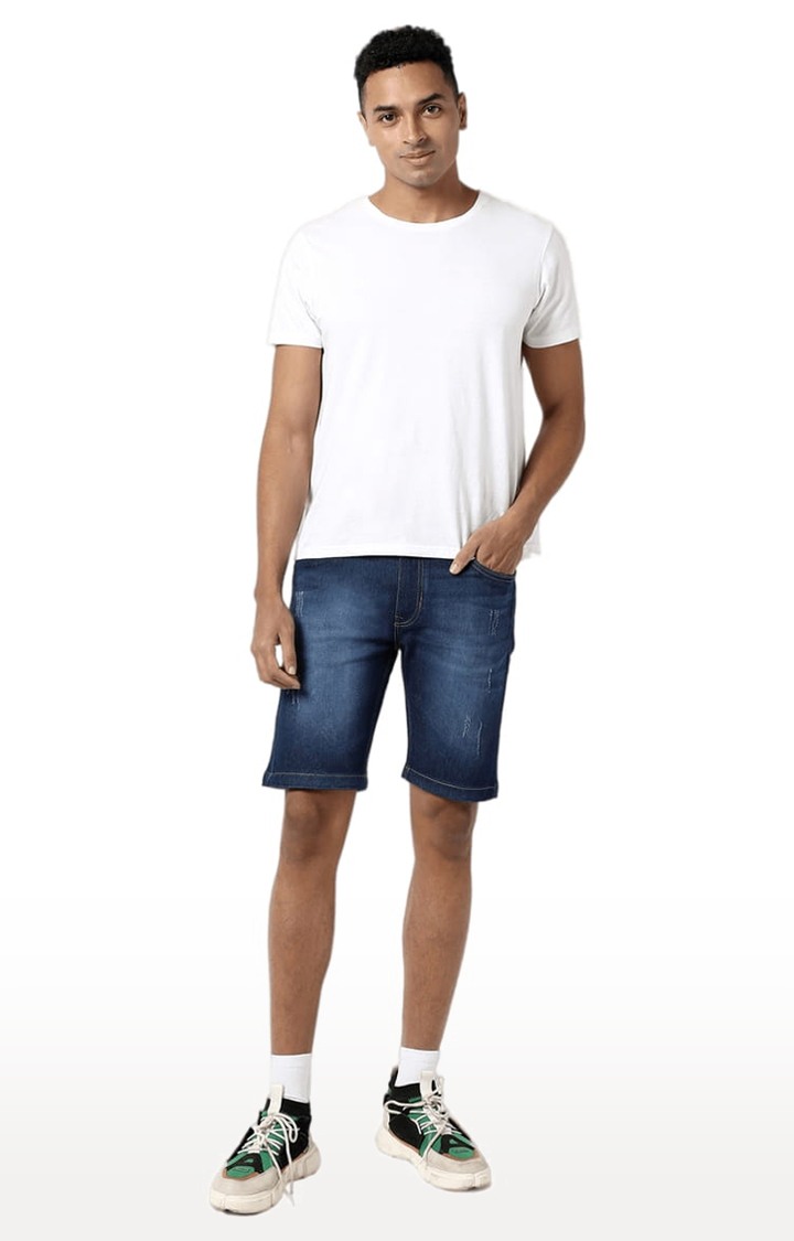 Men's Classic Blue Dark-Washed Regular Fit Denim Shorts