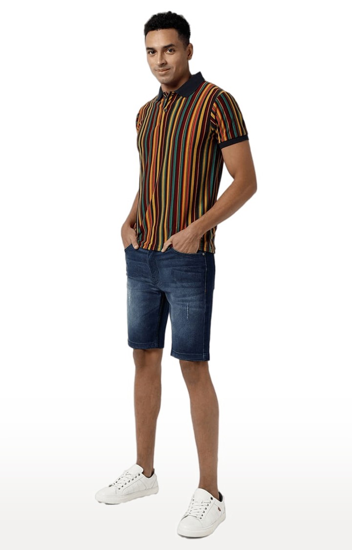 Men's Blue Solid Denim Shorts