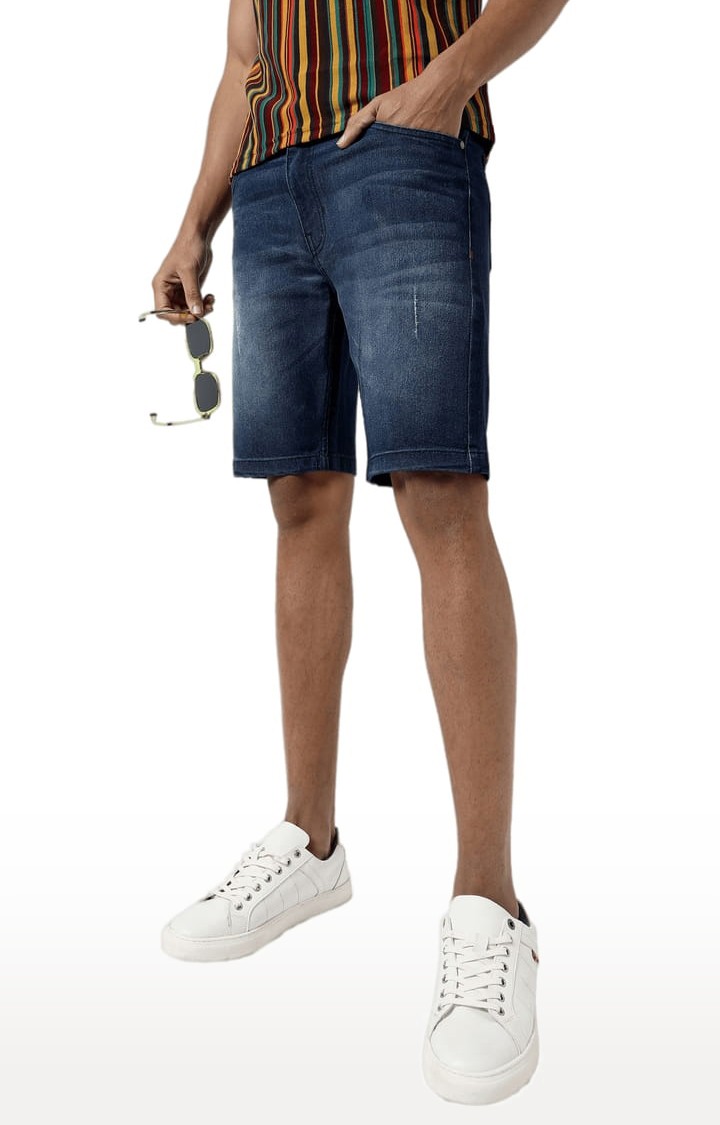 Men's Classic Blue Medium-Washed Regular Fit Denim Shorts