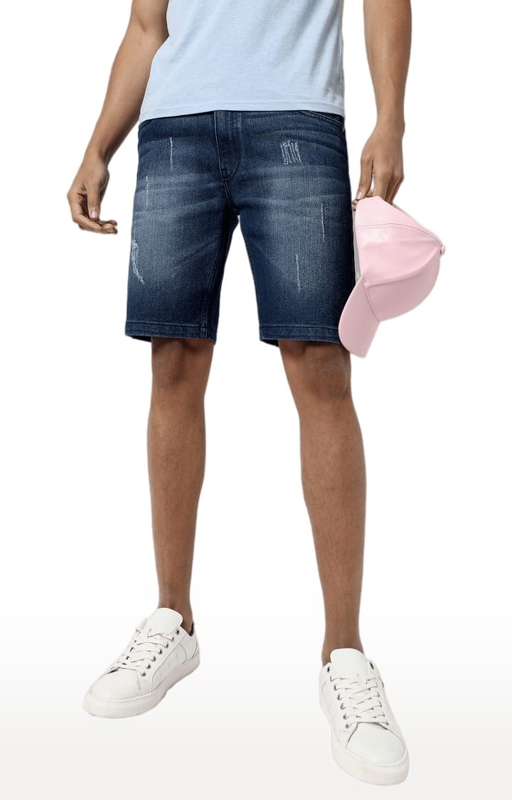 Men's Classic Blue Medium-Washed Regular Fit Denim Shorts