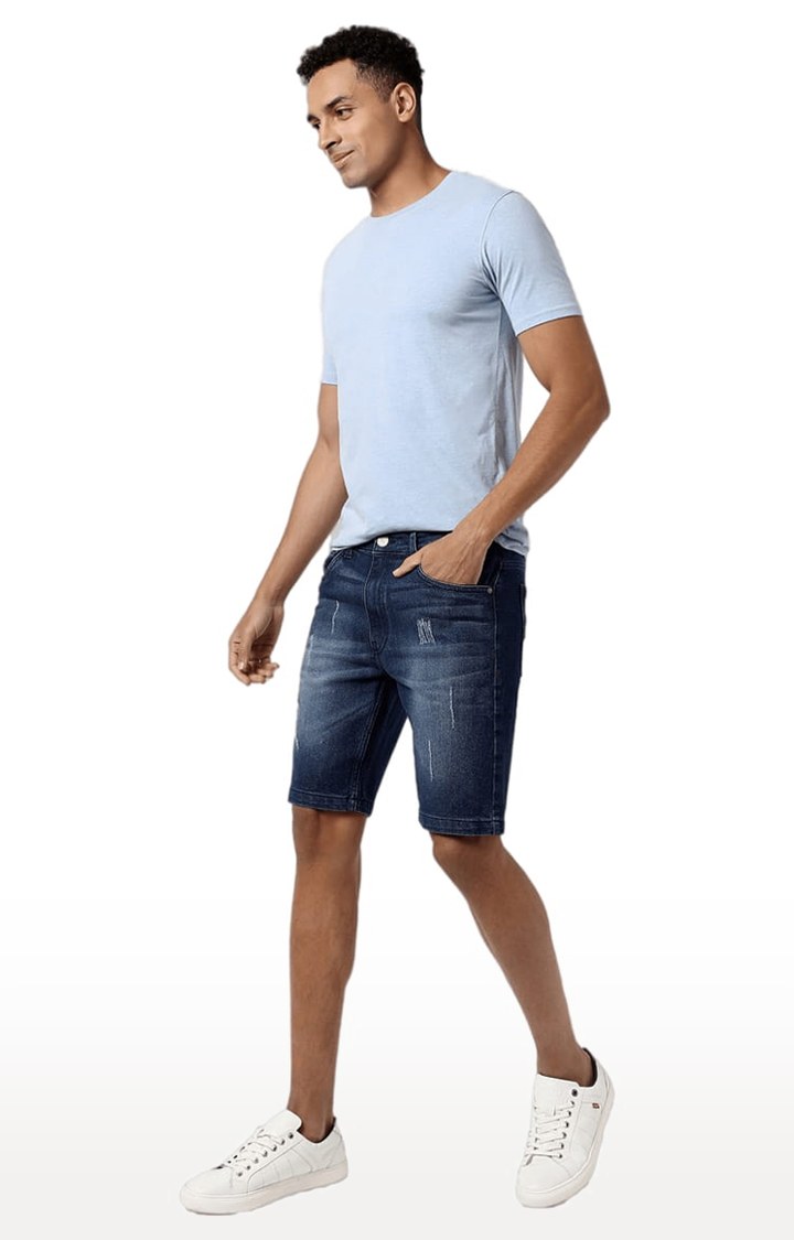 Men's Classic Blue Medium-Washed Regular Fit Denim Shorts