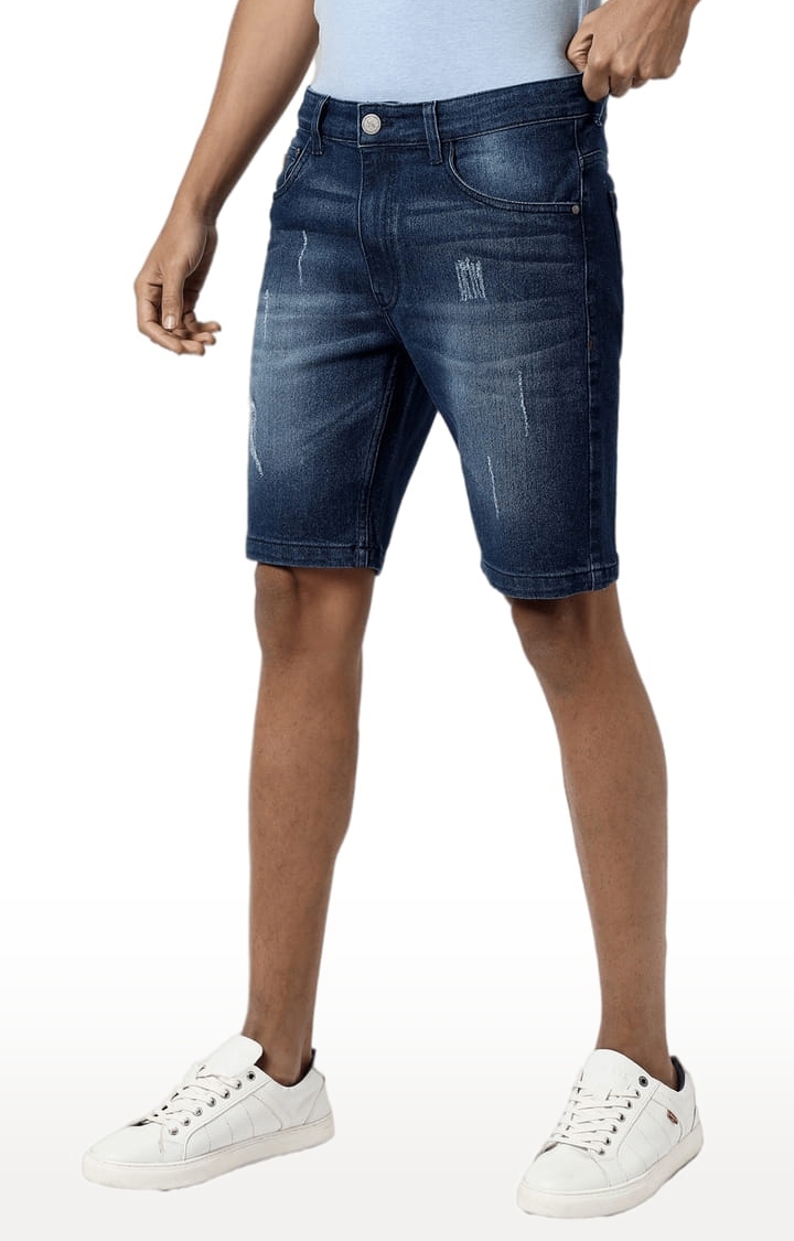 CAMPUS SUTRA | Men's Classic Blue Medium-Washed Regular Fit Denim Shorts