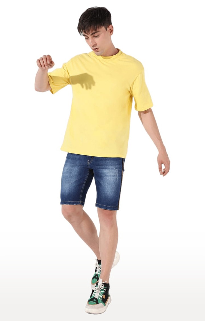 Men's Blue Solid Denim Shorts