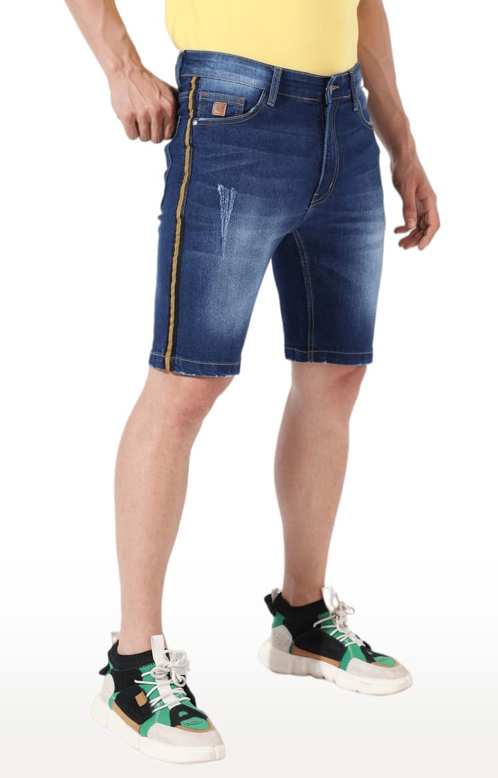 CAMPUS SUTRA | Men's Classic Blue Dark-Washed Regular Fit Denim Shorts