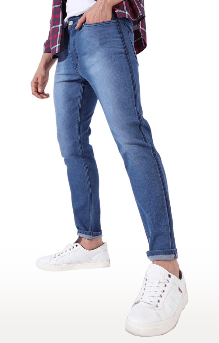 CAMPUS SUTRA | Men's Classic Blue Light -Washed Slim Fit Denim Jeans 2