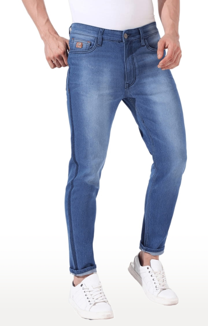 CAMPUS SUTRA | Men's Classic Blue Light -Washed Slim Fit Denim Jeans