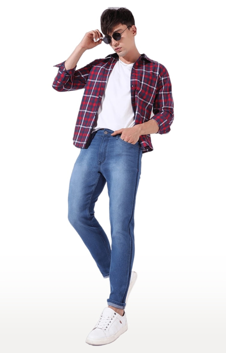 CAMPUS SUTRA | Men's Classic Blue Light -Washed Slim Fit Denim Jeans 1