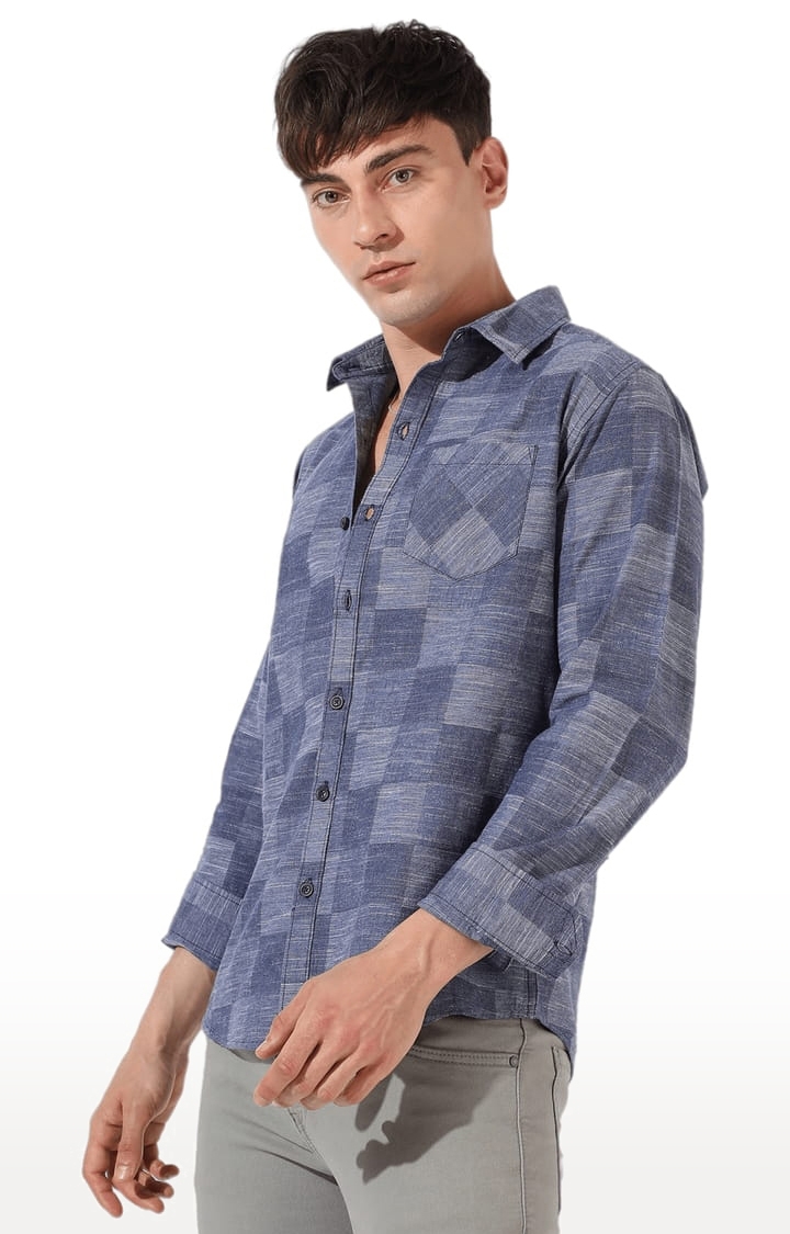 CAMPUS SUTRA | Men's Blue Cotton Checkered Casual Shirt