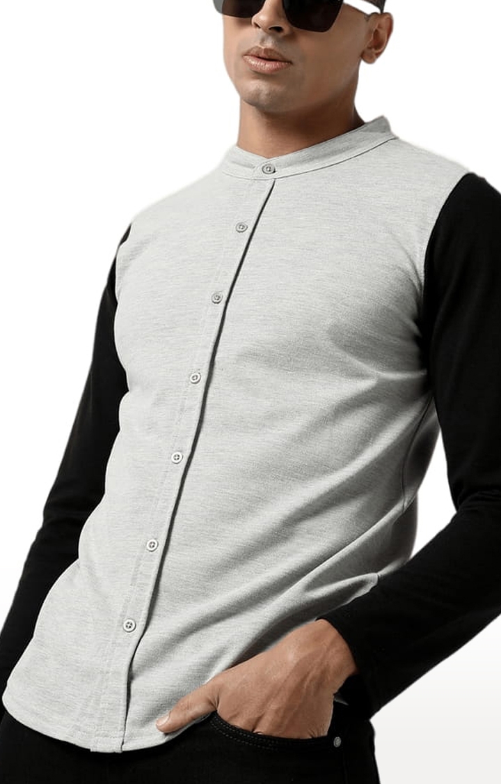 Men's Grey Cotton Colourblock Casual Shirt