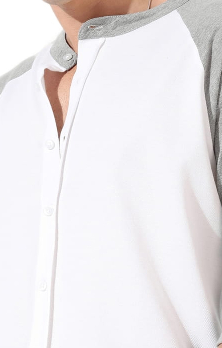 Men's White Cotton Colourblock Casual Shirt