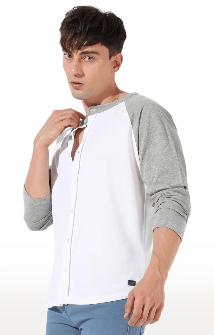 CAMPUS SUTRA | Men's White Cotton Colourblock Casual Shirt
